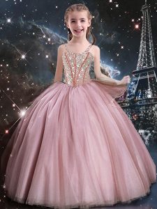Floor Length Ball Gowns Sleeveless Baby Pink Little Girls Pageant Gowns Lace Up