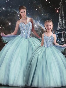 Discount Light Blue Lace Up Sweetheart Beading 15 Quinceanera Dress Tulle Sleeveless