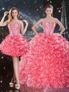 Superior Sweetheart Sleeveless Lace Up 15th Birthday Dress Coral Red Organza