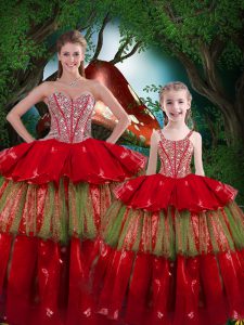 Low Price Organza Sleeveless Floor Length Quinceanera Dress and Beading and Ruffled Layers