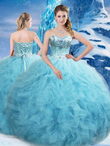 Aqua Blue Lace Up Quinceanera Dress Beading and Pick Ups Sleeveless Floor Length