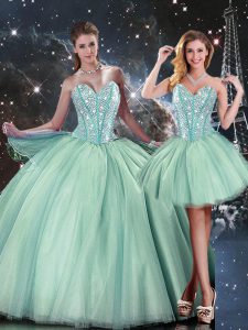 Sweetheart Sleeveless Ball Gown Prom Dress Floor Length Beading Turquoise Tulle