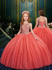Cheap Sleeveless Lace Up Floor Length Appliques Child Pageant Dress