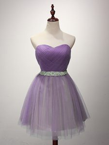 Lavender Quinceanera Court of Honor Dress Prom and Party and Military Ball and Sweet 16 with Ruching Sweetheart Sleeveless Lace Up