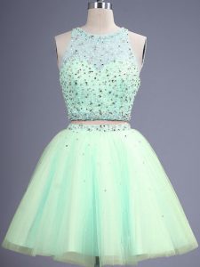 New Arrival Apple Green Scoop Lace Up Beading Quinceanera Court of Honor Dress Sleeveless