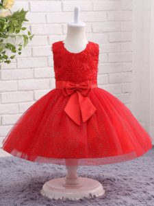 Tulle Scoop Sleeveless Zipper Bowknot Kids Pageant Dress in Red