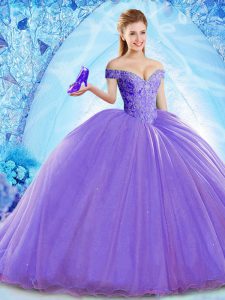 Lavender 15th Birthday Dress Organza Brush Train Sleeveless Beading