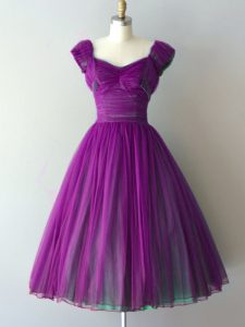 Purple V-neck Lace Up Ruching Quinceanera Court Dresses Cap Sleeves