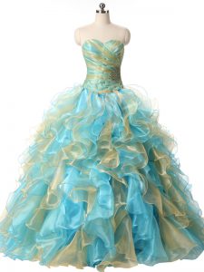 Spectacular Sweetheart Sleeveless Quinceanera Dress Floor Length Beading and Ruffles Multi-color Organza