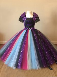 Multi-color Square Neckline Sequins and Pattern Little Girls Pageant Dress Wholesale Short Sleeves Zipper