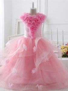 Discount Baby Pink Sleeveless Tulle Zipper Little Girls Pageant Gowns for Wedding Party