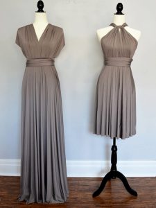 Sleeveless Floor Length Ruching Lace Up Dama Dress with Grey