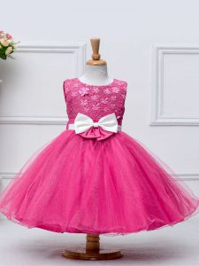 Scoop Sleeveless Zipper Little Girls Pageant Dress Wholesale Hot Pink Tulle