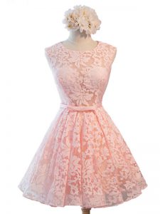 Captivating Pink Sleeveless Lace Lace Up Vestidos de Damas for Prom and Party and Wedding Party