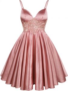 Pink Sleeveless Knee Length Lace Lace Up Quinceanera Dama Dress