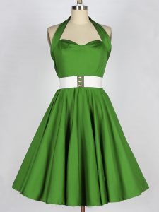 Romantic Green Sleeveless Knee Length Belt Lace Up Quinceanera Court Dresses