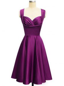 Ideal Purple Side Zipper Straps Ruching Dama Dress for Quinceanera Taffeta Sleeveless