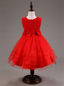 Trendy Sleeveless Ruffled Layers and Hand Made Flower Zipper Little Girl Pageant Dress