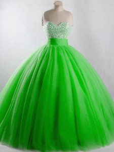 Hot Selling Tulle Lace Up Sweetheart Sleeveless Floor Length Quinceanera Dresses Beading