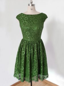 Olive Green Cap Sleeves Lace Knee Length Dama Dress for Quinceanera