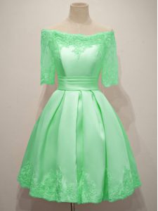 Traditional Apple Green Half Sleeves Lace Knee Length Quinceanera Court Dresses