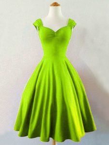 Yellow Green Sleeveless Taffeta Lace Up Quinceanera Court of Honor Dress for Prom and Party and Wedding Party