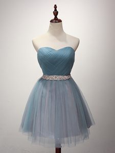 Fabulous Light Blue Sweetheart Lace Up Beading and Ruching Dama Dress for Quinceanera Sleeveless