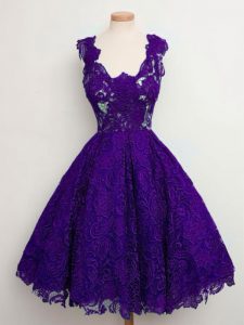 Fabulous Purple Quinceanera Dama Dress Prom and Party and Wedding Party with Lace Straps Sleeveless Lace Up