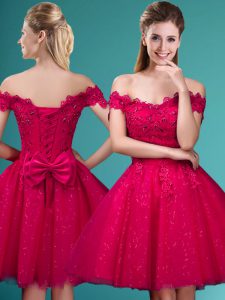 Decent Knee Length Lace Up Court Dresses for Sweet 16 Red for Prom and Party with Lace and Belt