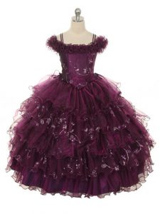 Floor Length Ball Gowns Sleeveless Burgundy Little Girl Pageant Dress Lace Up