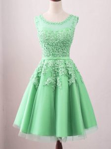Enchanting Green Sleeveless Knee Length Lace Lace Up Dama Dress