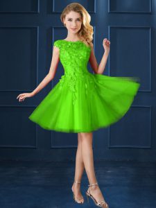 Decent A-line Bateau Cap Sleeves Tulle Knee Length Lace Up Lace and Appliques Court Dresses for Sweet 16