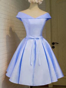 Pretty Taffeta Off The Shoulder Cap Sleeves Lace Up Belt Dama Dress for Quinceanera in Lavender