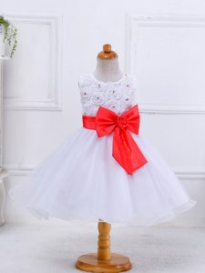 Hot Selling White Scoop Neckline Bowknot Little Girls Pageant Gowns Sleeveless Zipper