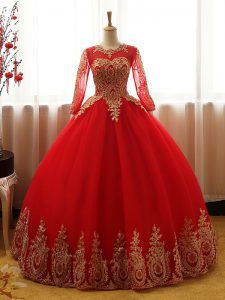Stylish Red Long Sleeves Organza Lace Up Vestidos de Quinceanera for Sweet 16 and Quinceanera