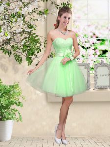 Sleeveless Knee Length Lace and Belt Lace Up Court Dresses for Sweet 16 with