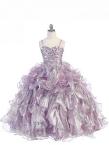 Lavender Sleeveless Beading and Ruffles Floor Length Child Pageant Dress