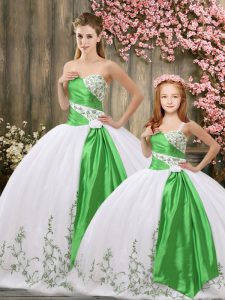 White Organza Lace Up 15th Birthday Dress Sleeveless Floor Length Embroidery and Belt