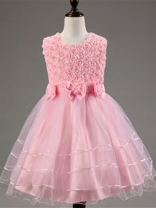 Baby Pink Sleeveless Tulle Zipper Little Girls Pageant Gowns for Wedding Party