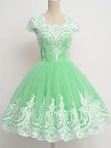 Knee Length Zipper Quinceanera Court Dresses Apple Green for Prom and Party and Wedding Party with Lace
