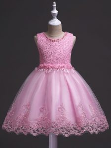 Ball Gowns Little Girls Pageant Gowns Rose Pink Scoop Tulle Sleeveless Knee Length Zipper