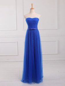 Royal Blue Sleeveless Tulle and Lace Lace Up Damas Dress for Prom and Party and Wedding Party