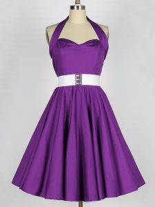 Popular Knee Length A-line Sleeveless Eggplant Purple Quinceanera Court of Honor Dress Lace Up