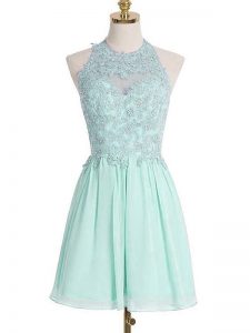 Elegant Sleeveless Knee Length Appliques Lace Up Quinceanera Court of Honor Dress with Apple Green