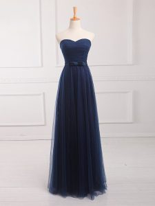 Navy Blue Lace Up Sweetheart Belt Quinceanera Court Dresses Tulle and Lace Sleeveless