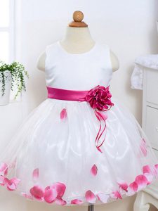 White Little Girls Pageant Dress Wedding Party with Appliques and Hand Made Flower Scoop Sleeveless Zipper