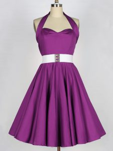 Purple Lace Up Halter Top Belt Dama Dress Taffeta Sleeveless