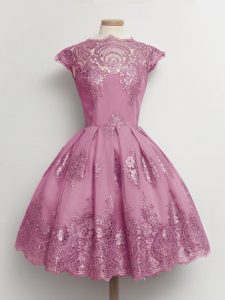 Suitable Scalloped Cap Sleeves Lace Up Damas Dress Lilac Tulle