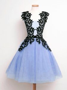 Light Blue Sleeveless Tulle Lace Up Quinceanera Court of Honor Dress for Prom and Party and Wedding Party