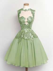 Pretty Sleeveless Chiffon Knee Length Lace Up Dama Dress for Quinceanera in Green with Lace